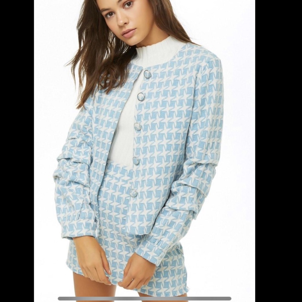 COPY - Forever21 baby blue Houndstooth skirt jacket set